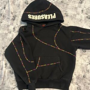 Pleasures Black Hoodie with Multicolor Stitching size small